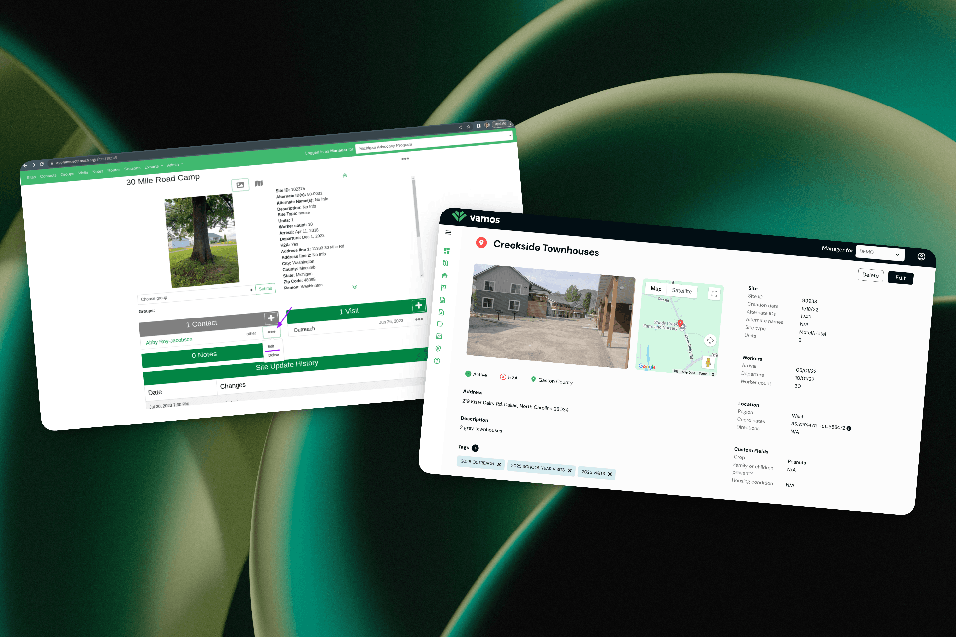 Before and after comparison of the Vamos site detail view.